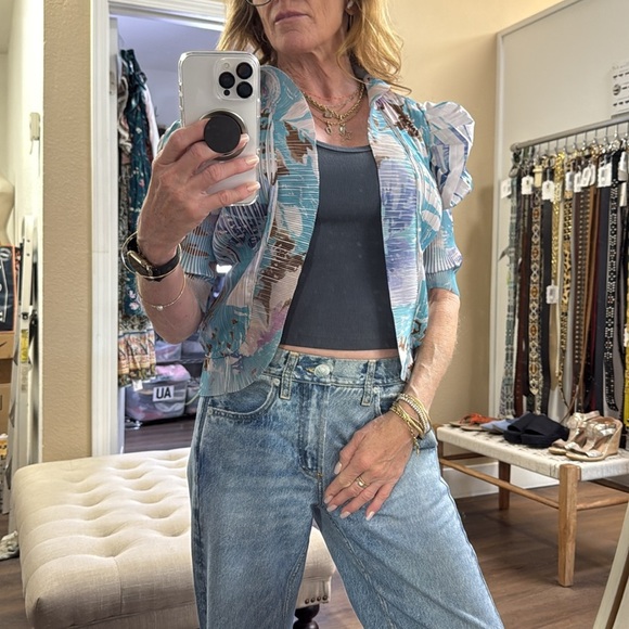 Masaki Matsuka and Gray Floral Print Short Sleeve Open Front Shrug Cardi S/M - Picture 6 of 14